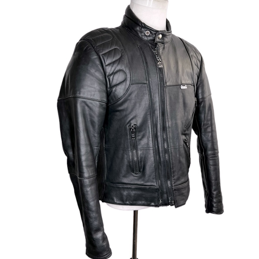 Stein Leathers Men’s Black Padded Biker Motorcycle Leather Jacket - Picture 7 of 15
